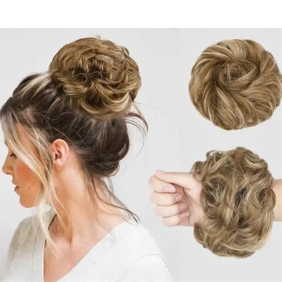 Bun Messy Hair Pieces Extensions Curly Synthetic Updo Lightest Brown Blended - Picture 2 of 11